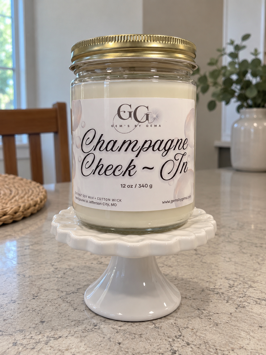 Champagne Check-In Candle